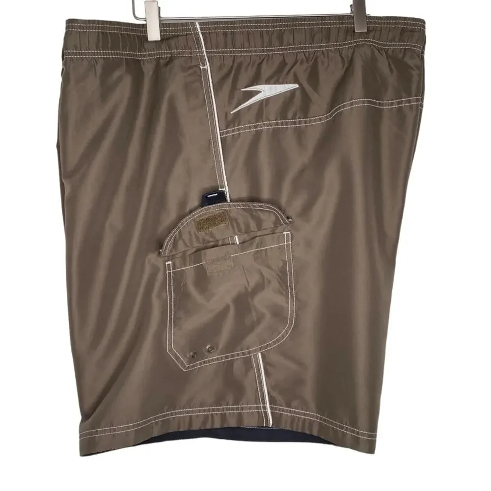 Speedo Marina Volley Swim Trunks Brown Knee Length Boardshorts Men's Size XXL
